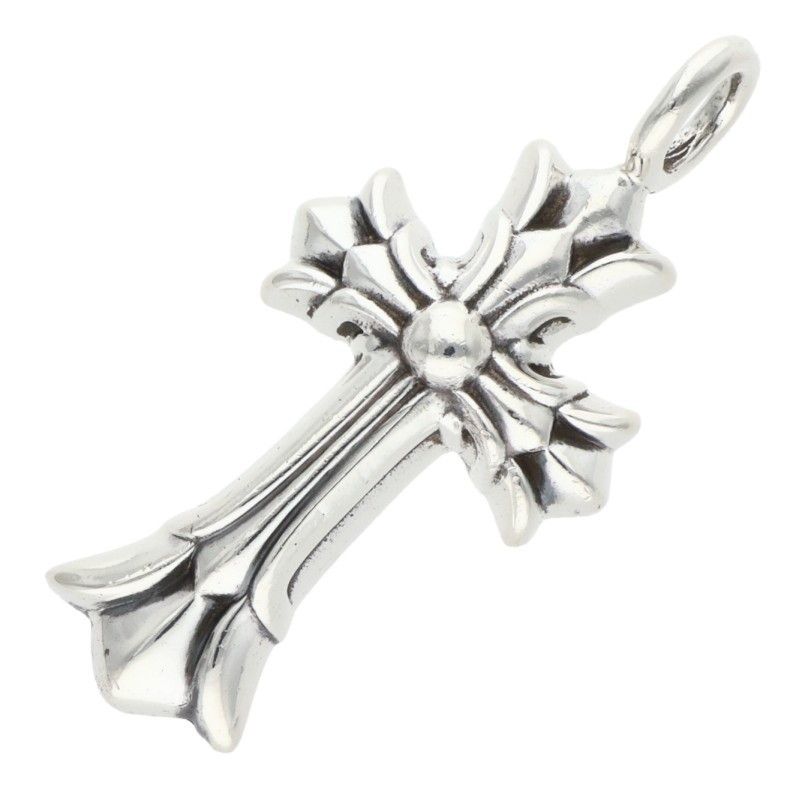 Chrome Hearts Dbl CH Crs Double CH Cross Charm Silver Necklace Top