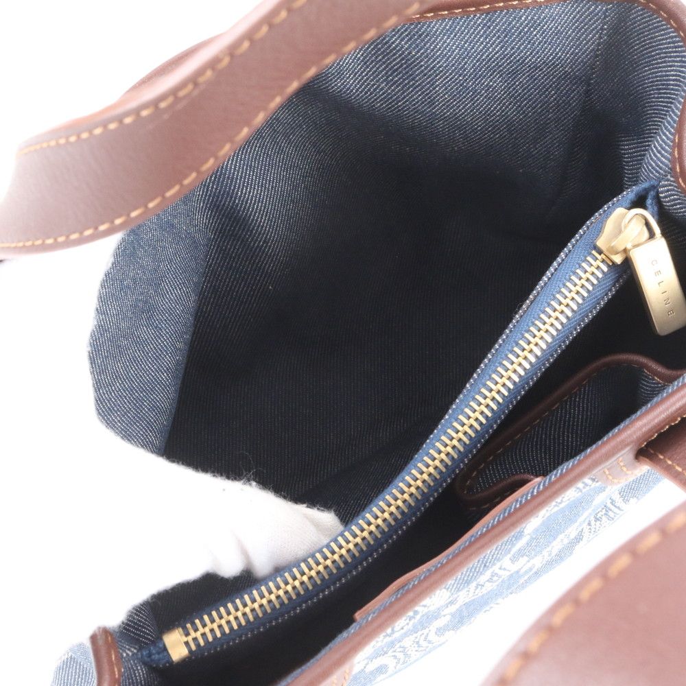 Celine Macadam Leather Denim Handbag Tote Rne — view 8