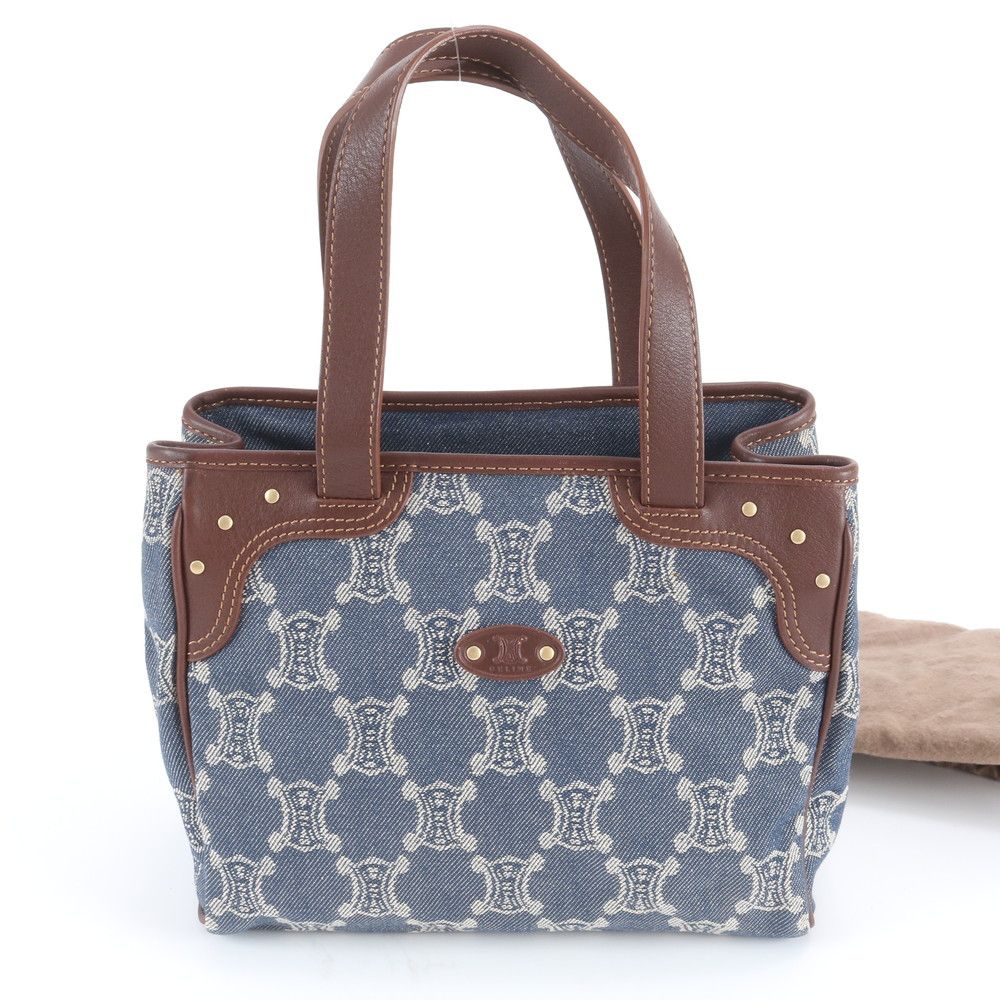 Celine Macadam Leather Denim Handbag Tote Rne