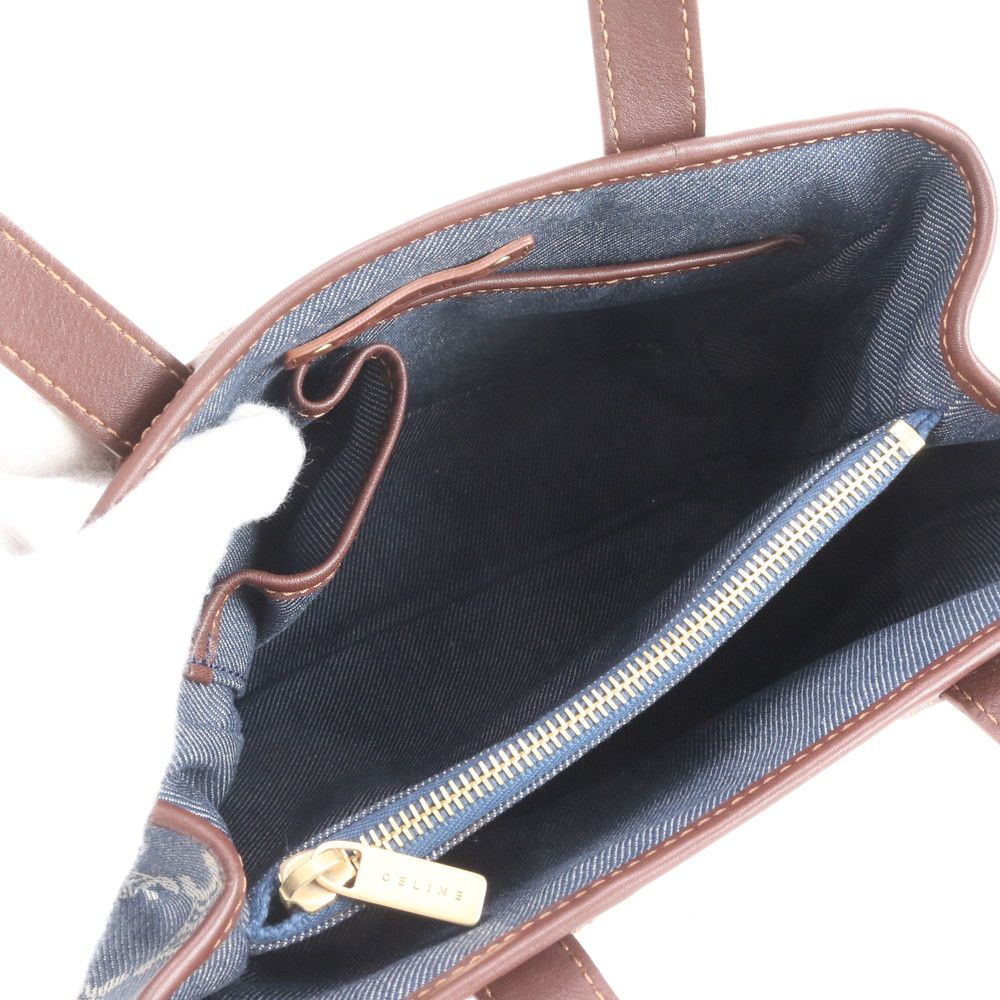 Celine Macadam Leather Denim Handbag Tote Rne — view 7