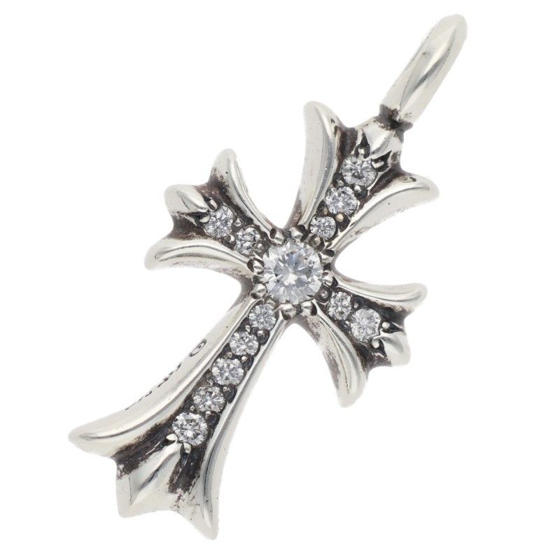 Chrome Hearts Tny Crsf P Dmnd Tiny Fat Cross Pave Diamond Pendant Silver