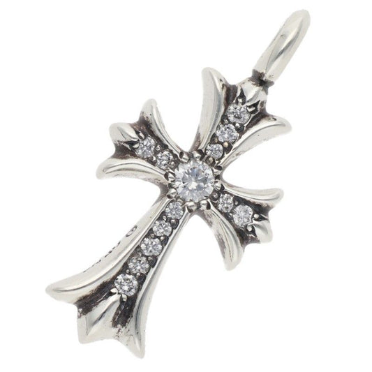 Chrome Hearts Tny Crsf P Dmnd Tiny Fat Cross Pave Diamond Pendant Silver