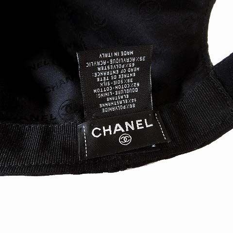 Chanel Cap Hat CC Logo All Over Pattern Silk Cotton Black White Hat Baseball Cap — view 6