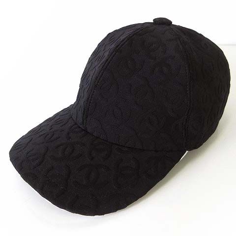 Chanel Cap Hat CC Logo All Over Pattern Silk Cotton Black White Hat Baseball Cap