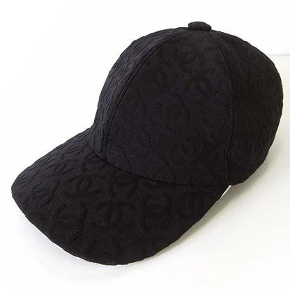 Chanel Cap Hat CC Logo All Over Pattern Silk Cotton Black White Hat Baseball Cap