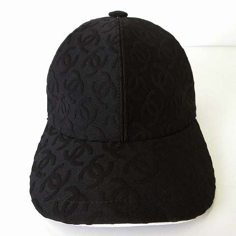 Chanel Cap Hat CC Logo All Over Pattern Silk Cotton Black White Hat Baseball Cap — view 2