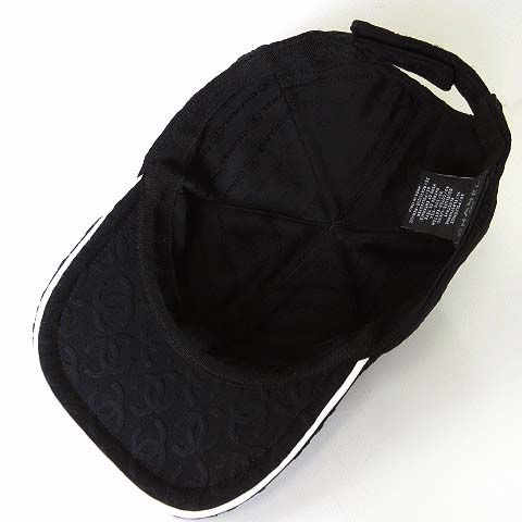 Chanel Cap Hat CC Logo All Over Pattern Silk Cotton Black White Hat Baseball Cap — view 5