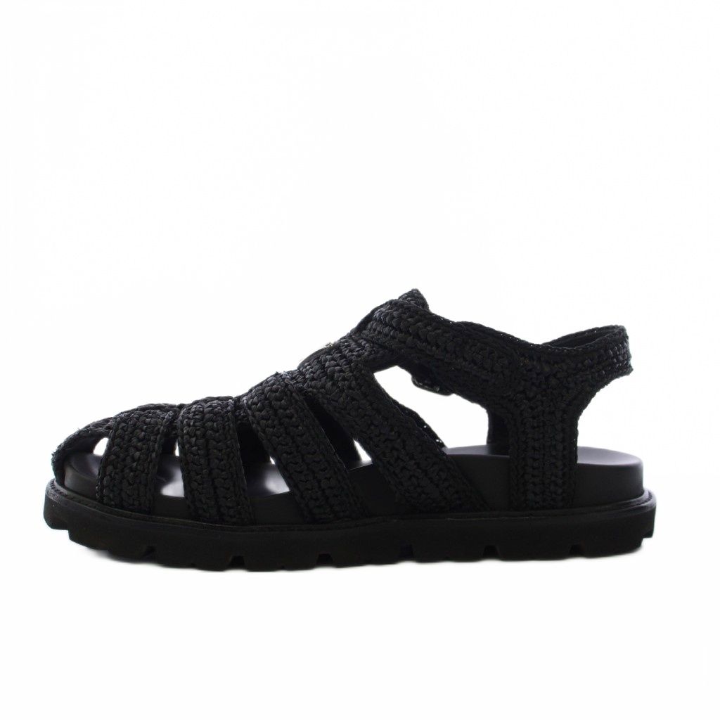 Prada Triangle Logo Raffia Monolith Crochet Cage Sandals 7.5 Black — view 2