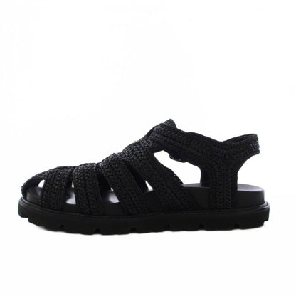 Prada Triangle Logo Raffia Monolith Crochet Cage Sandals 7.5 Black — view 2