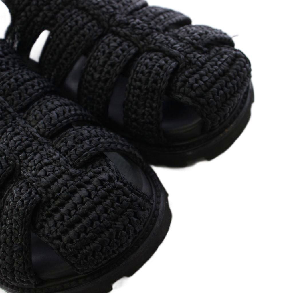 Prada Triangle Logo Raffia Monolith Crochet Cage Sandals 7.5 Black — view 4