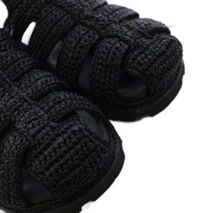 Prada Triangle Logo Raffia Monolith Crochet Cage Sandals 7.5 Black — view 4
