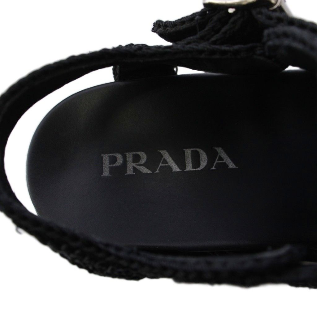 Prada Triangle Logo Raffia Monolith Crochet Cage Sandals 7.5 Black — view 7