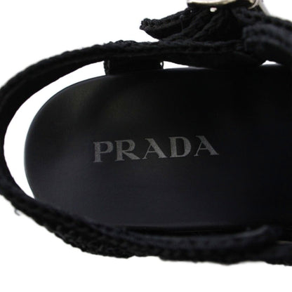 Prada Triangle Logo Raffia Monolith Crochet Cage Sandals 7.5 Black — view 7