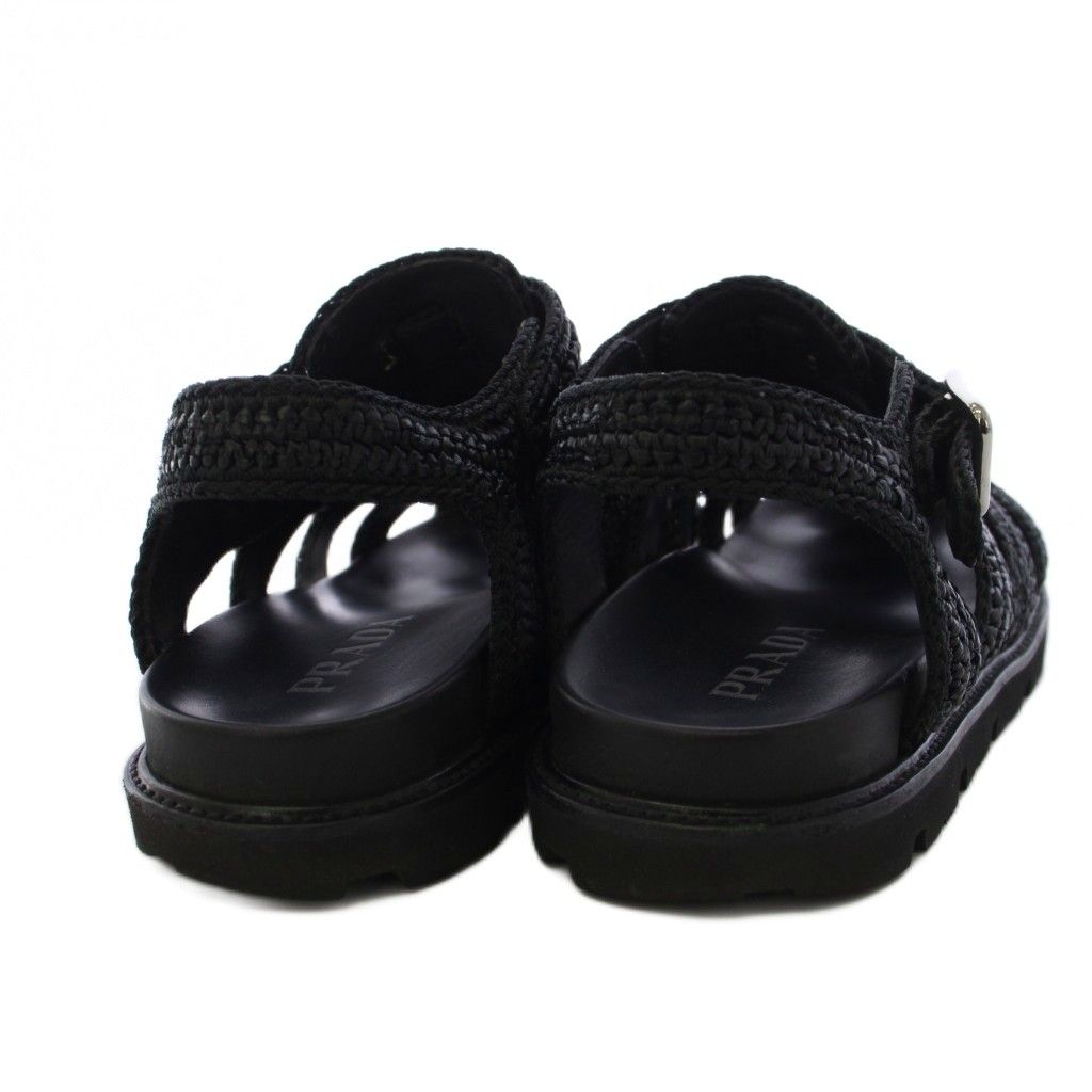 Prada Triangle Logo Raffia Monolith Crochet Cage Sandals 7.5 Black — view 3