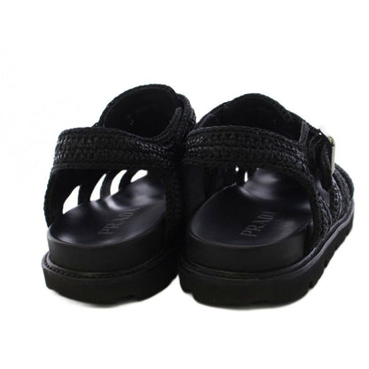 Prada Triangle Logo Raffia Monolith Crochet Cage Sandals 7.5 Black — view 3