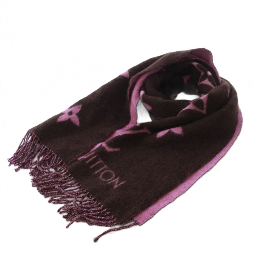 Louis Vuitton Monogram Echarpe Reykjavik Scarf Cashmere Brown Pink KH