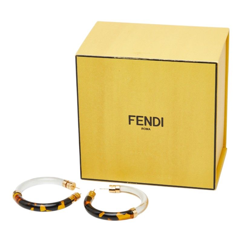Fendi Turtleshell Hoop Earrings Clear Brown Gold Plastic — view 5