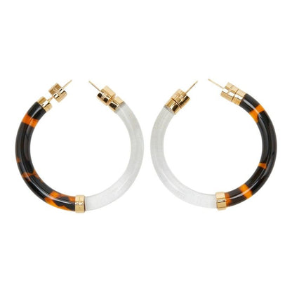 Fendi Turtleshell Hoop Earrings Clear Brown Gold Plastic