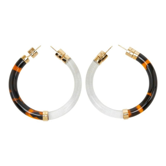 Fendi Turtleshell Hoop Earrings Clear Brown Gold Plastic