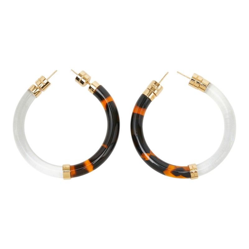 Fendi Turtleshell Hoop Earrings Clear Brown Gold Plastic — view 2