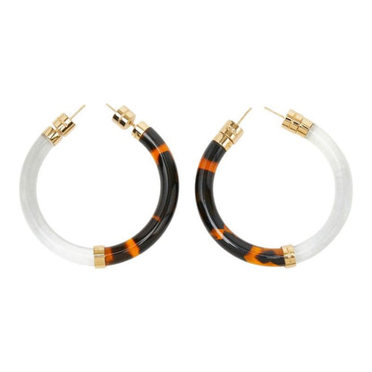 Fendi Turtleshell Hoop Earrings Clear Brown Gold Plastic — view 2