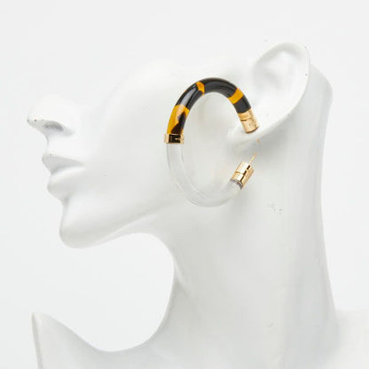 Fendi Turtleshell Hoop Earrings Clear Brown Gold Plastic — view 4