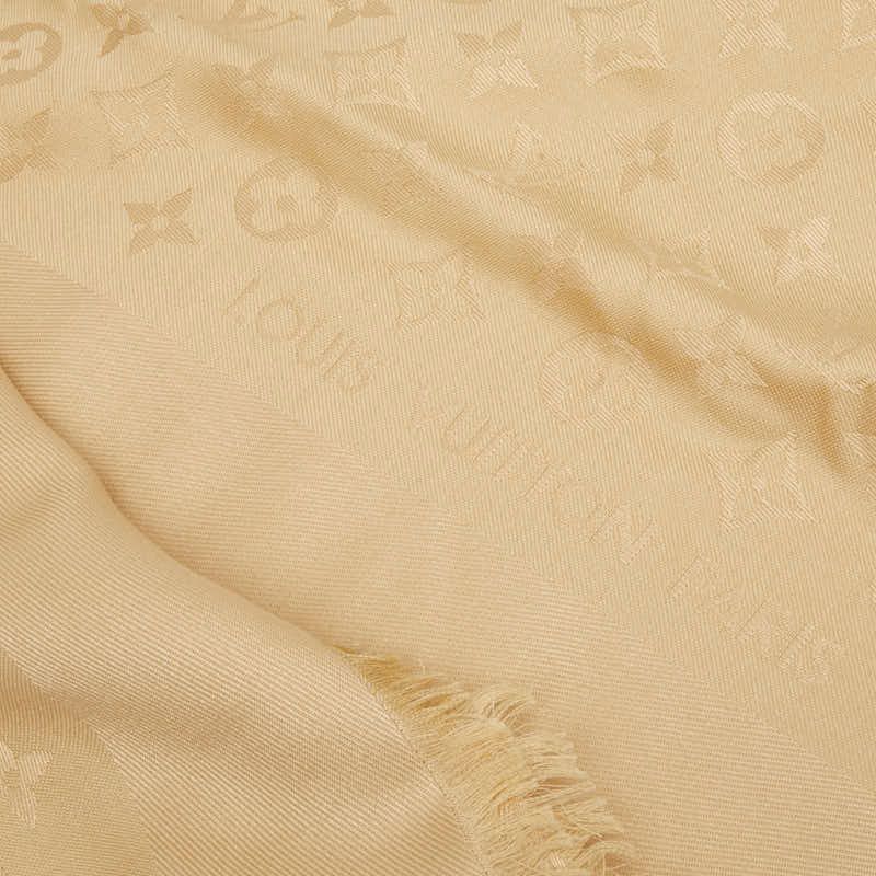 Louis Vuitton Monogram Large Shawl Beige Silk Wool Scarf — view 4