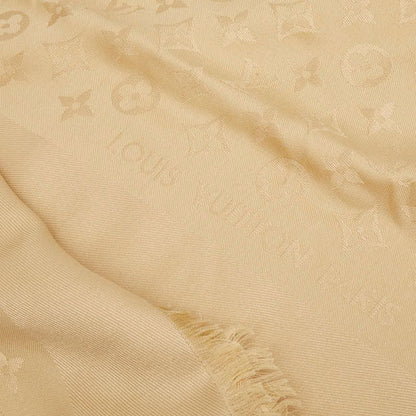 Louis Vuitton Monogram Large Shawl Beige Silk Wool Scarf — view 4