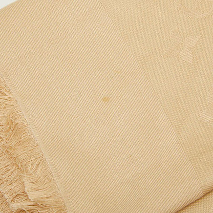Louis Vuitton Monogram Large Shawl Beige Silk Wool Scarf — view 3