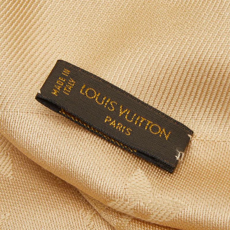 Louis Vuitton Monogram Large Shawl Beige Silk Wool Scarf — view 5
