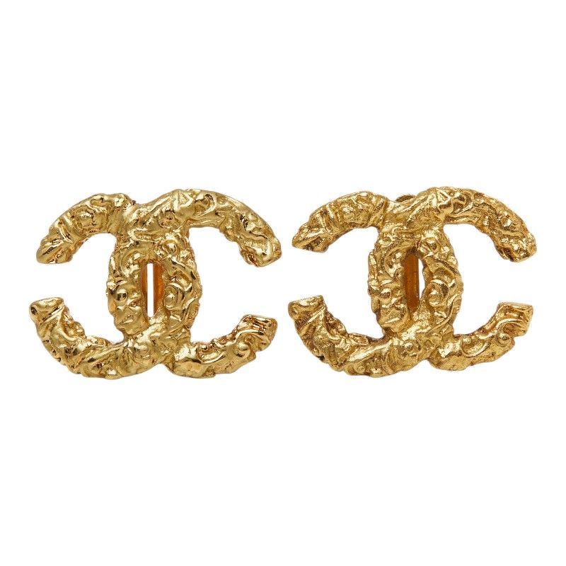Chanel CC Logo Lava Vintage Earrings Gold Plated — view 2
