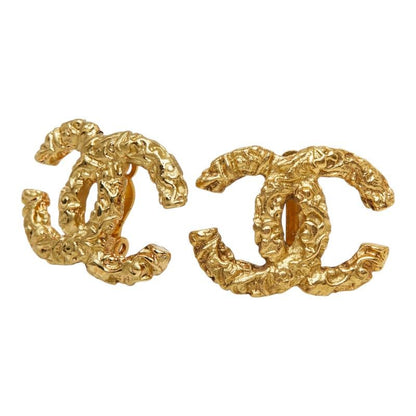 Chanel CC Logo Lava Vintage Earrings Gold Plated