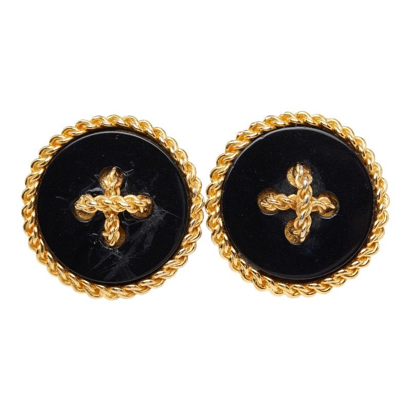 Chanel Vintage Chain Earrings Gold Black Plated — view 2
