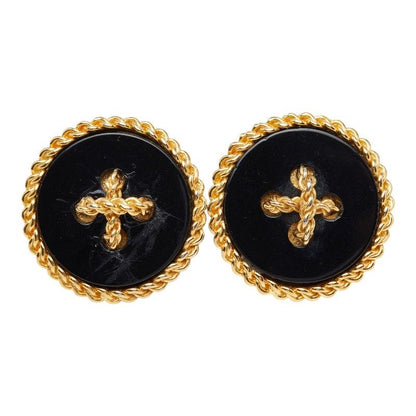 Chanel Vintage Chain Earrings Gold Black Plated — view 2