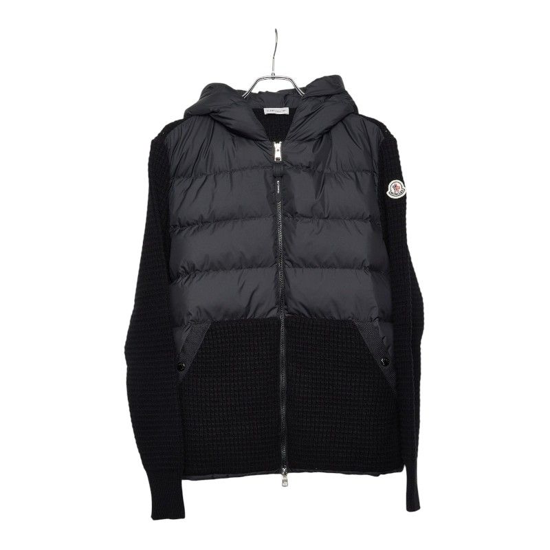 Moncler Cardigan Tricot Down Jacket Zip Hoodie M Black Gray Polyester Wool
