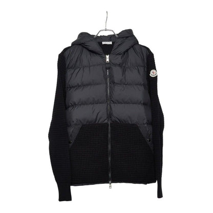 Moncler Cardigan Tricot Down Jacket Zip Hoodie M Black Gray Polyester Wool