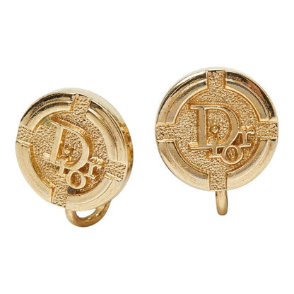Dior Vintage Logo Earrings Gold Plated