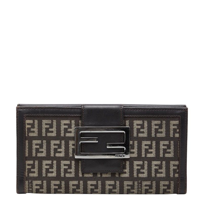 Fendi Zucchino Wallet Brown Canvas Leather