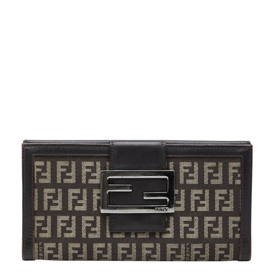 Fendi Zucchino Wallet Brown Canvas Leather