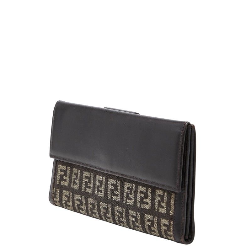 Fendi Zucchino Wallet Brown Canvas Leather — view 2