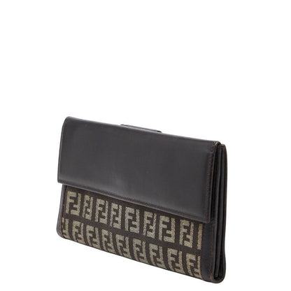 Fendi Zucchino Wallet Brown Canvas Leather — view 2