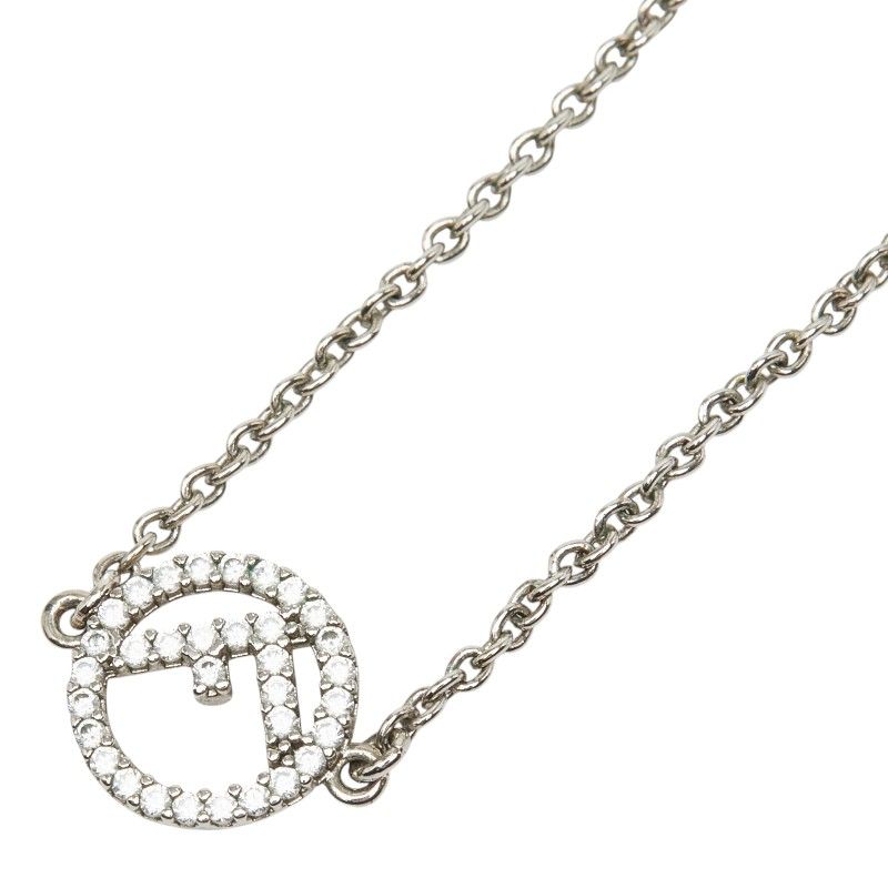 Fendi F's Logo Chain Necklace Silver Metal Cubic Zirconia