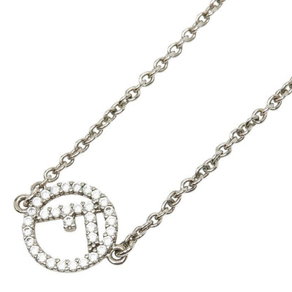 Fendi F's Logo Chain Necklace Silver Metal Cubic Zirconia