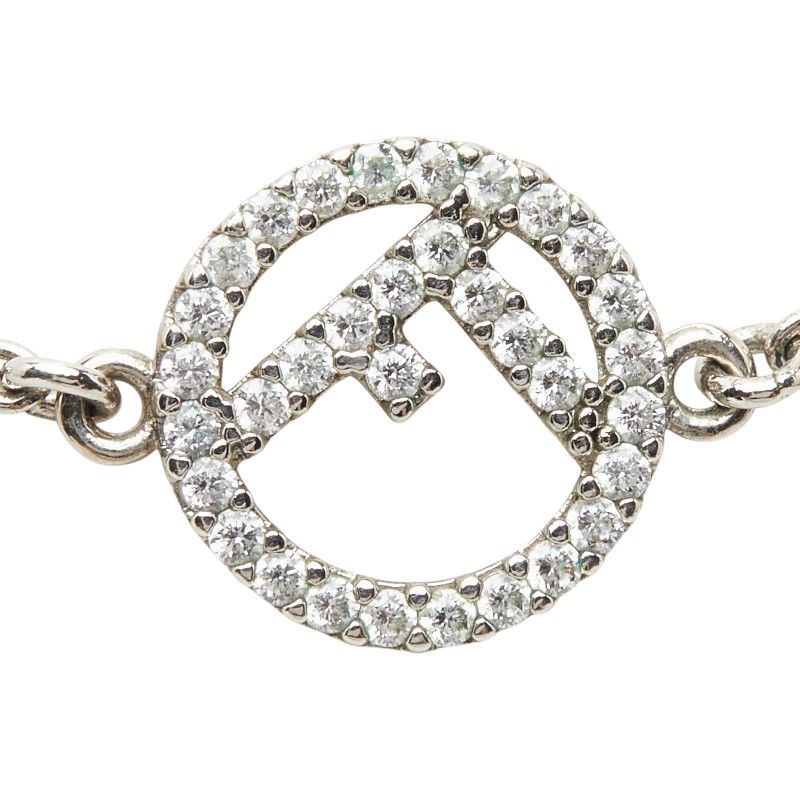 Fendi F's Logo Chain Necklace Silver Metal Cubic Zirconia — view 3