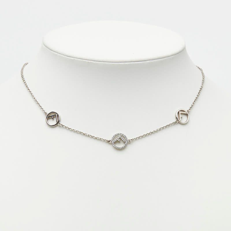 Fendi F's Logo Chain Necklace Silver Metal Cubic Zirconia — view 8