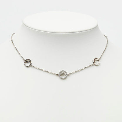 Fendi F's Logo Chain Necklace Silver Metal Cubic Zirconia — view 8