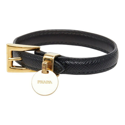 Prada Bracelet S Black Plated Saffiano Leather