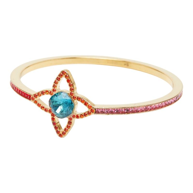 Louis Vuitton Bag Eye Candy Bangle Bracelet S Gold Multicolor Plated Line Stone