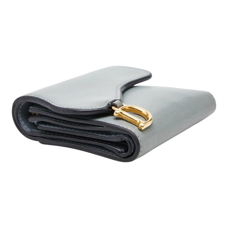 Dior Saddle Lotus Wallet Bifold Blue Gray Leather — view 5