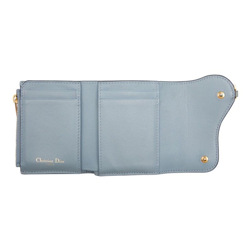 Dior Saddle Lotus Wallet Bifold Blue Gray Leather — view 7